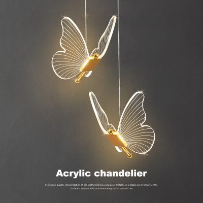 Panoch Acrylic Butterfly Chandelier Lamparas Colgantes Para Techo Lustres Quarto Room Decor Pendant Lights Suspension Luminaire
