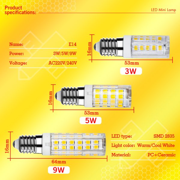 Mini E14 LED Lamp 5W 7W 9W 12W AC 220V LED Corn Bulb SMD2835 360 Beam Angle Replace Halogen Chandelier Lights - Image 3