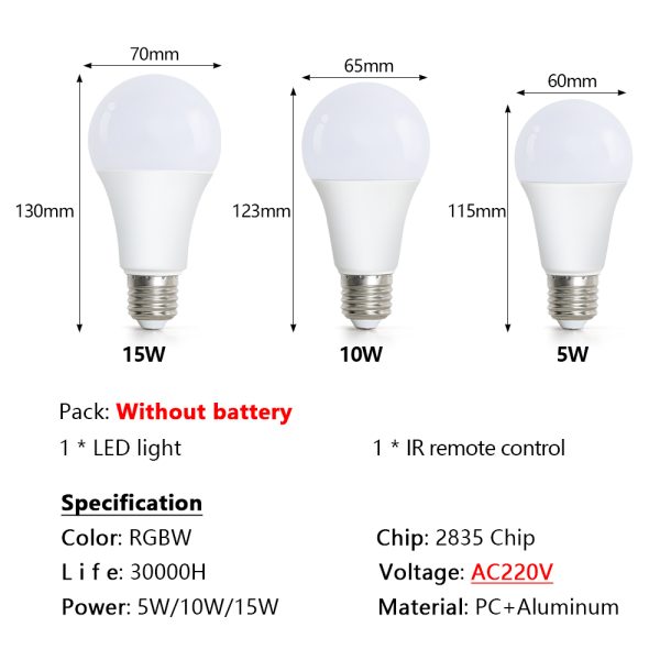 E27 LED RGB Lamp Spotlight Bulb 5W 10W 15W IR Remote Control Led Light Bulb Smart Led RGBW Lamp Home Decor Bombillas LED - Image 3