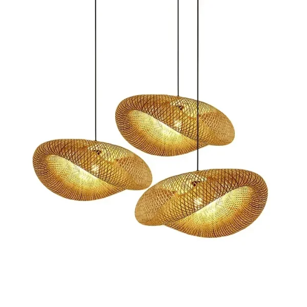 Bamboo Hand Weaving Pendant Lights 38cm Hanging LED Ceiling Lamp Chandelier Fixture Rattan Hand Craft Woven Home Bedroom Decor - Image 5